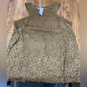 Brown Faux Suede Eyelet Sleeveless Top